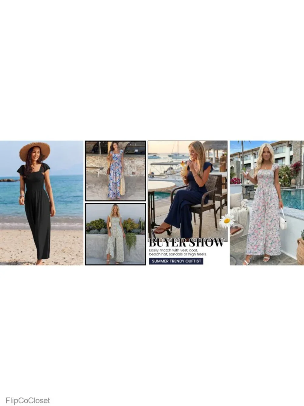 Women's Smocked Floral Boho Jumpsuit Wide Leg Summer Vacation Outfit